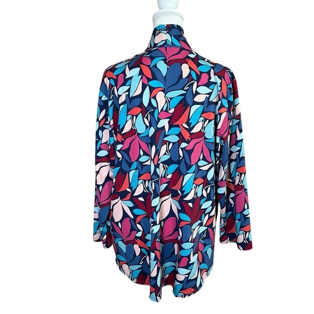 Cable & Gauge Colorful Leaf Print Blouse Drapey V-Neck Top Stretch Sz XL Scarf - Picture 5 of 12